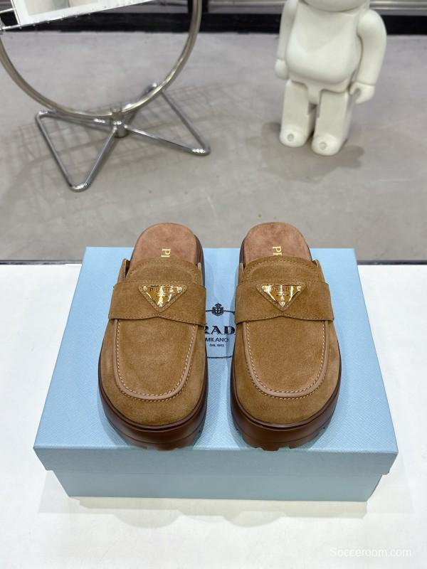 2025 Women Prada Brown Suede Loafers
