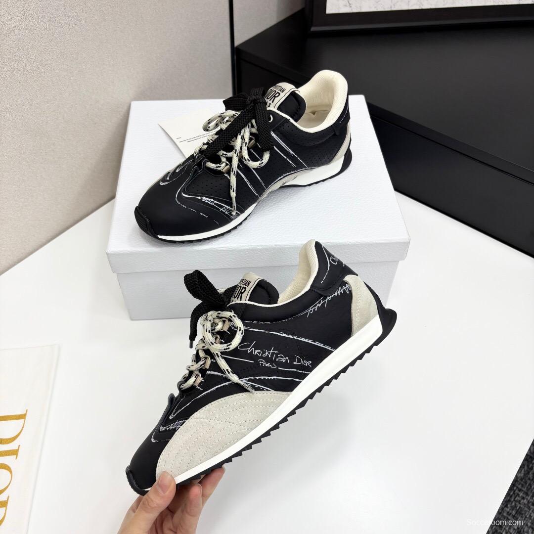 2025 Unisex Dior Black White Suede Leather Mesh Sneakers LY00300
