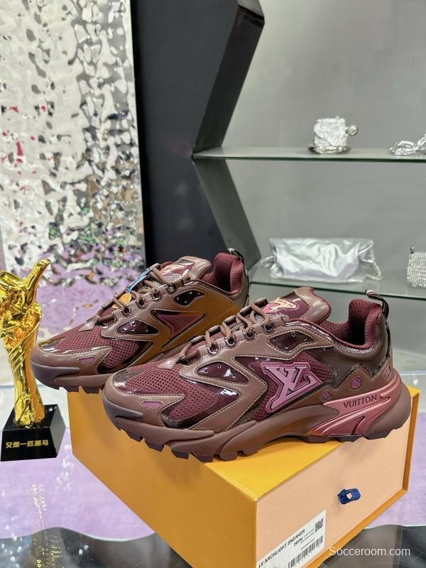 2025 Men Louis Vuitton Brown Mesh Leather Sneakers MJ00420
