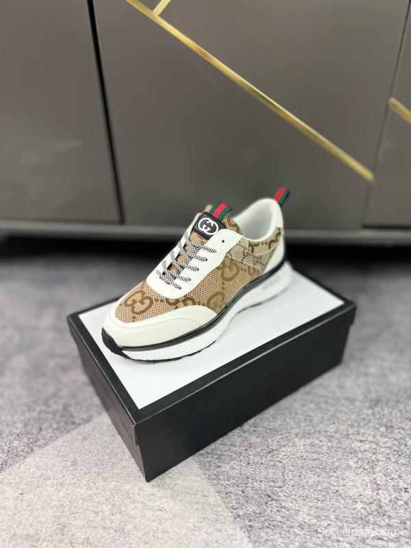 2024 Men Gucci Beige White Canvas Leather Casual Shoes MJ00260
