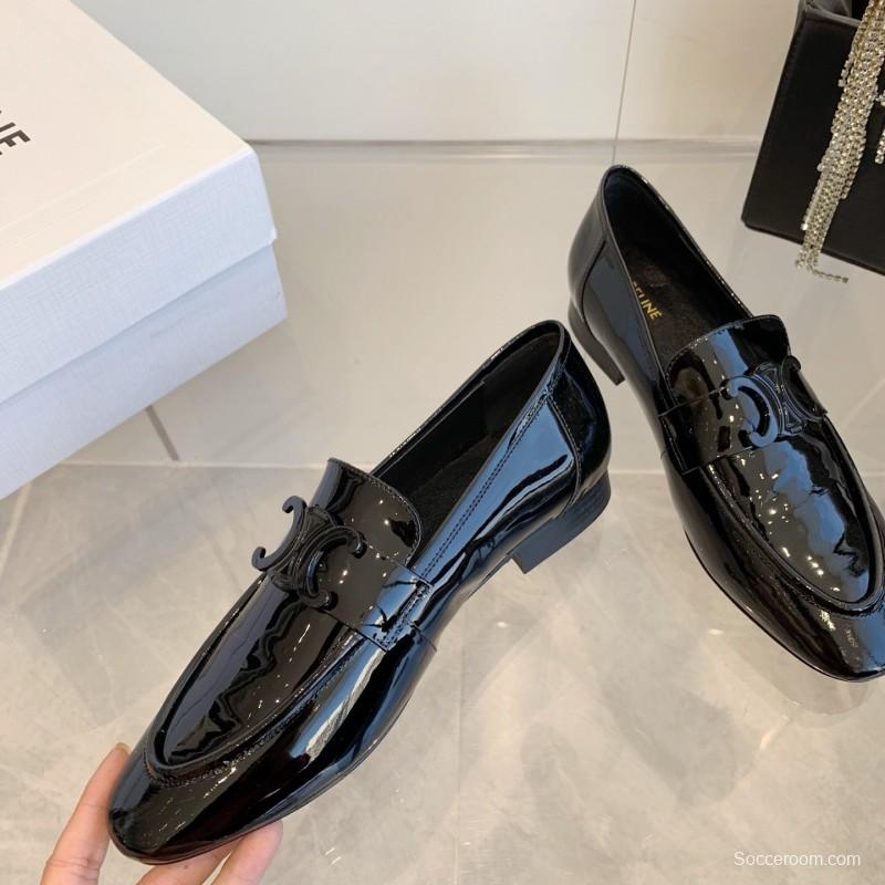 2025 Women CELINE Black Patent Leather Loafers