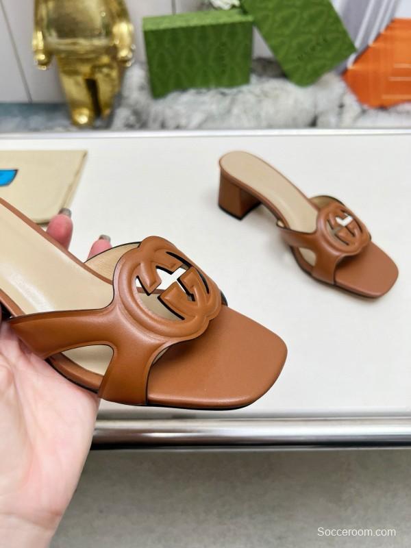2025 Gucci Brown Leather Slippers MJ00190