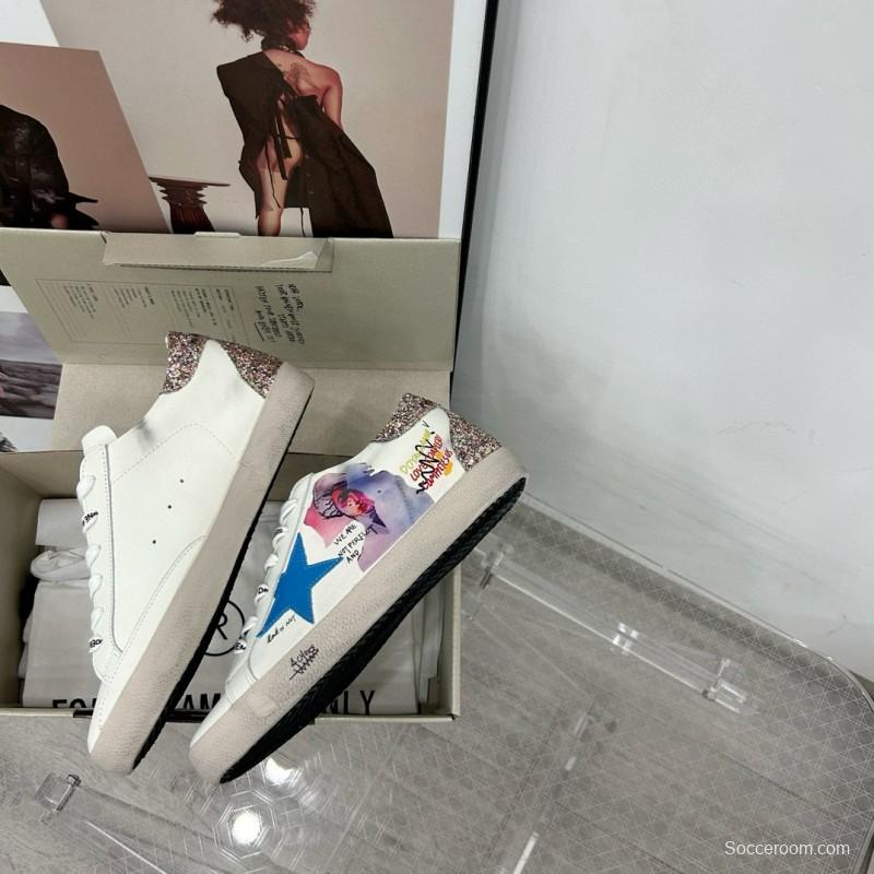 2025 Women GGDB White Blue Leather Sneakers