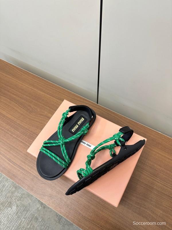 2025 Women Miu Miu Green Leather Sandals