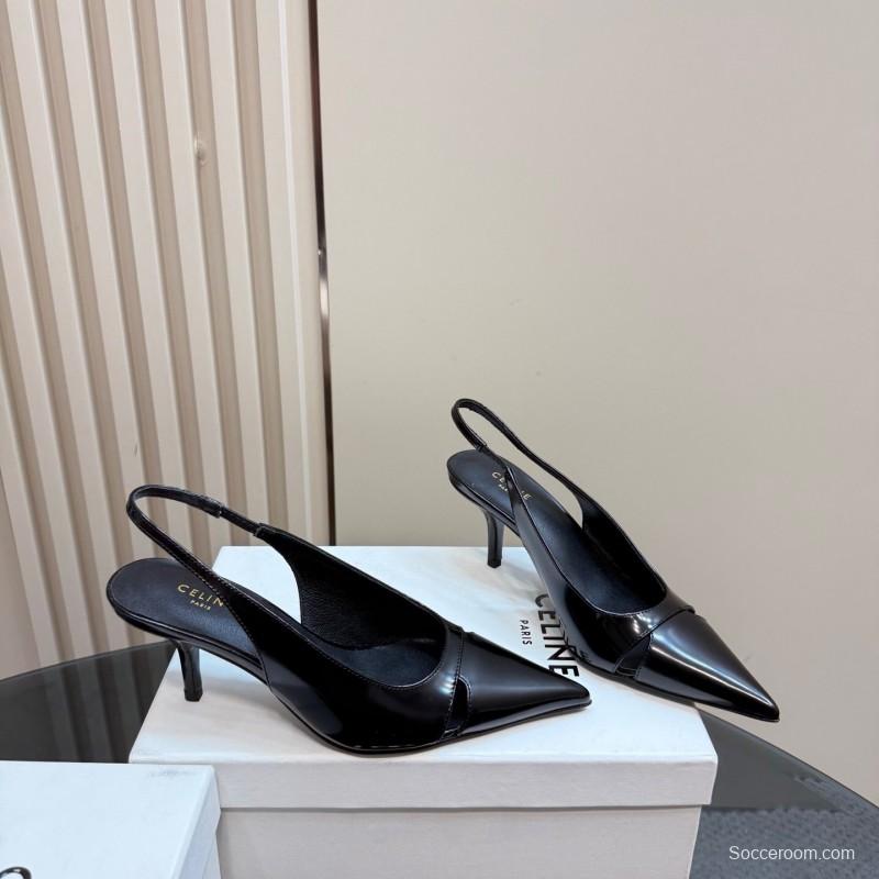 2025 Women CELINE Black Patent Leather Slingback Heels