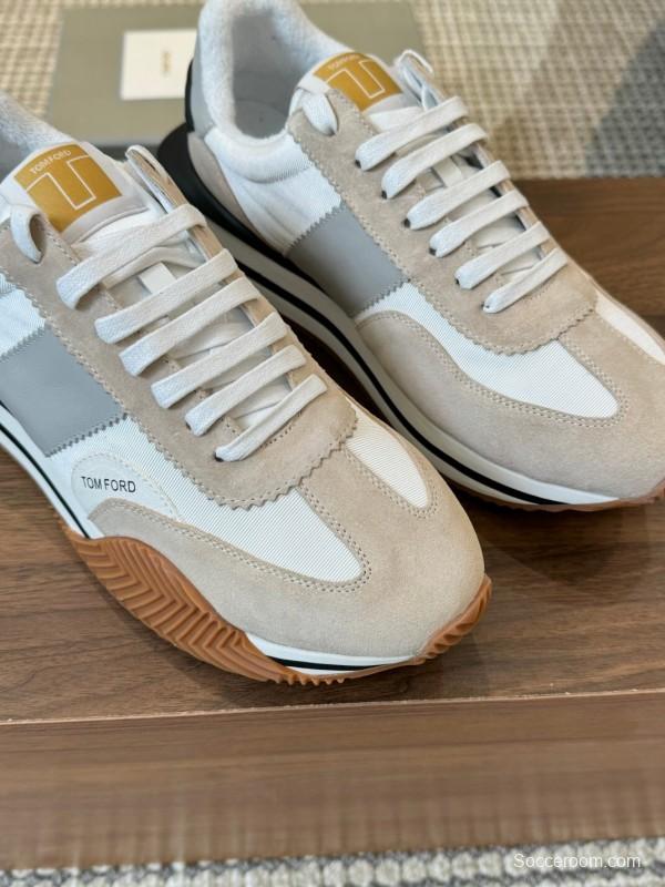2025 Unisex TOM FORD Beige White Black Leather Suede Sneakers LY00360(F)/LY00370(M)