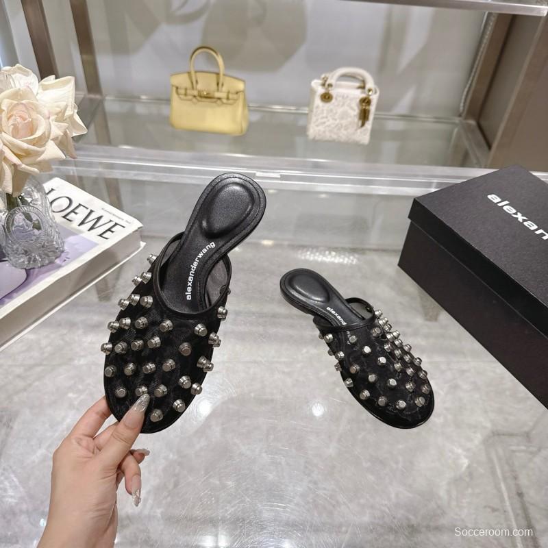 2025 Slippers Alexander Wang Black Leather Studded LY00310