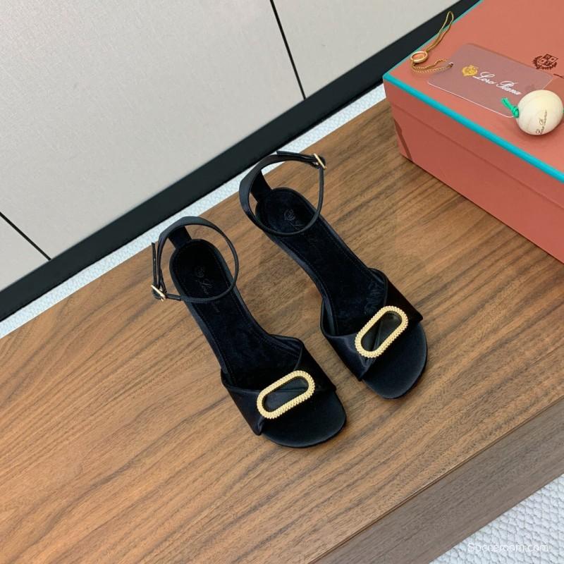 2025 Women Le Parmentier Black Leather Sandals Custom Hardware KFY00280