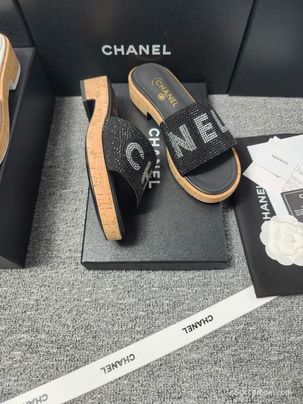 2025 Slippers Chanel Black Fabric Women Slippers
