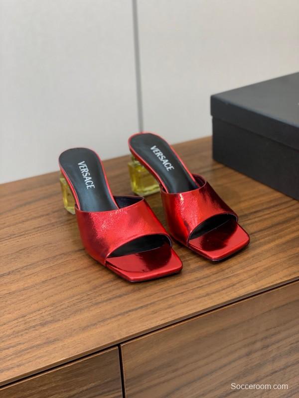 2025 VERSACE Red Leather Slippers