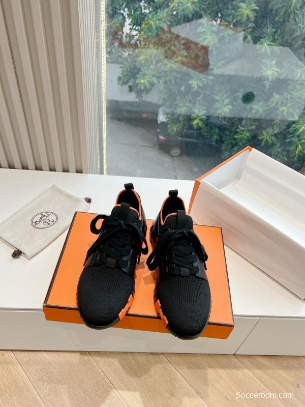 2024 Unisex Hermès black orange knit sneakers