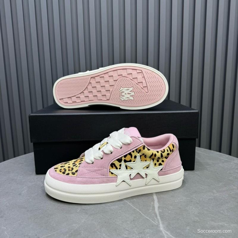 2024 Women Amiri Pink Leopard Canvas Leather Sneakers MJ00300