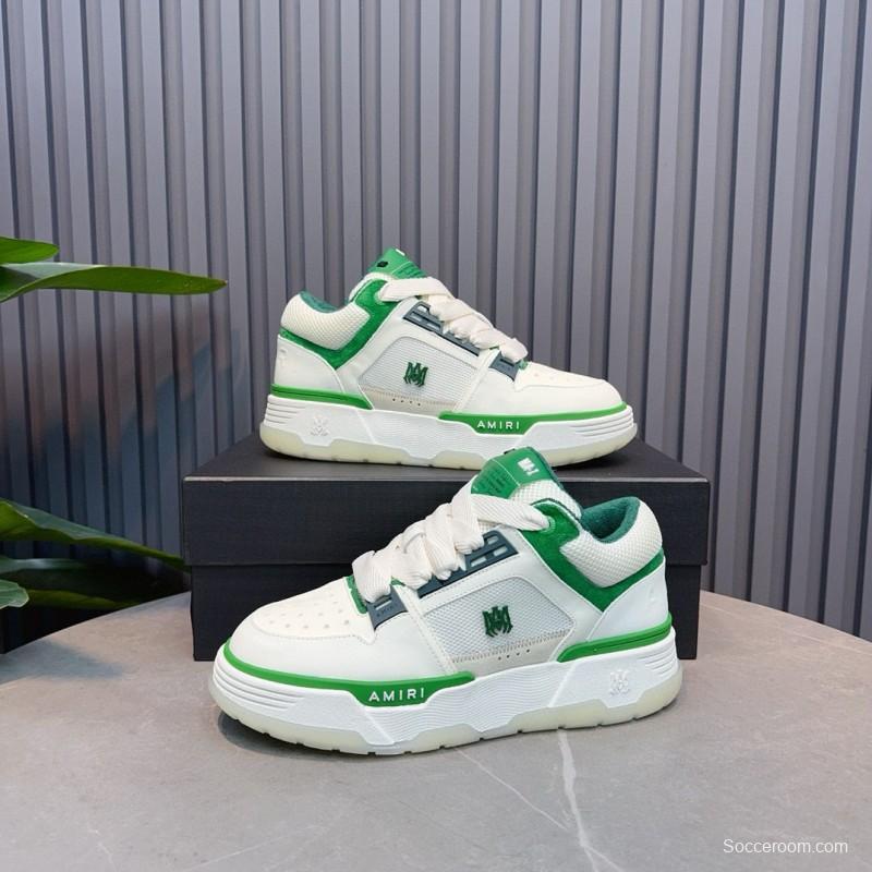 2024 Unisex Amiri White Green Leather Mesh Sneakers MJ00360