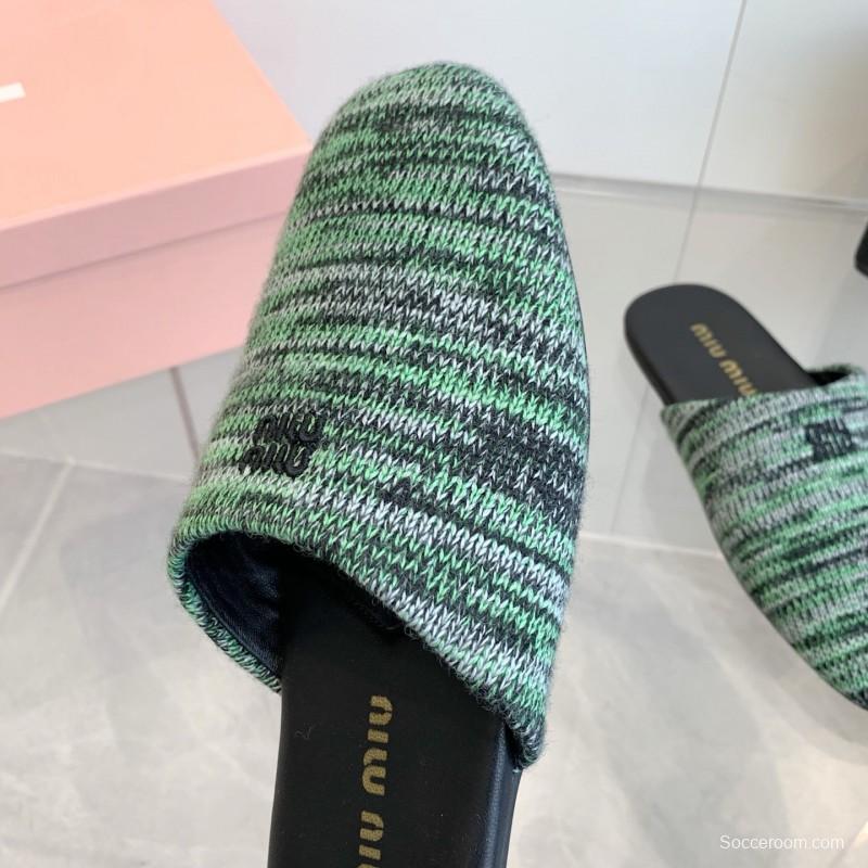 2025 Miu Miu Green Black Fabric Slippers
