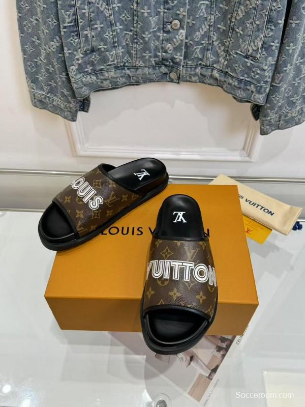 2025 Louis Vuitton Brown Black Leather Slippers LY