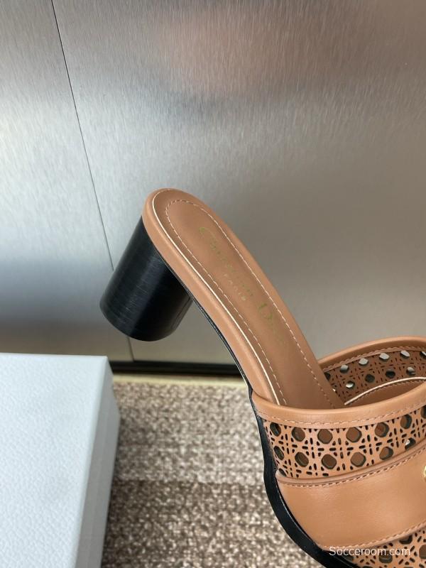 2025 Women Dior Brown Leather Sandals Christian Dior Paris KFY00310