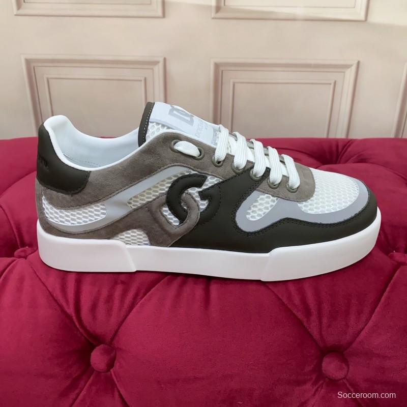 2025 Unisex Dolce & Gabbana White Grey Black Leather Mesh Sneakers