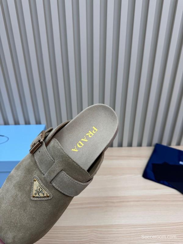 2025 Prada Grey Suede Slippers LY00280