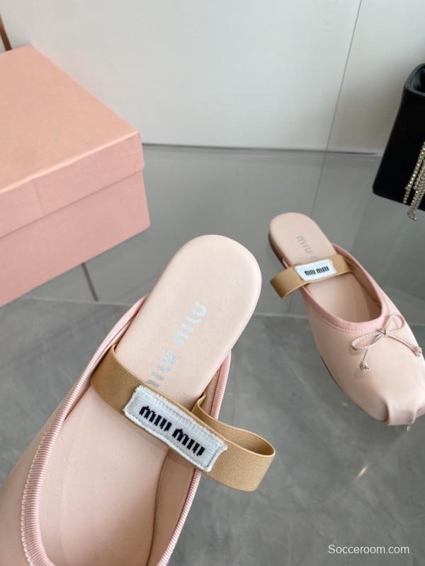 2025 Women Miu Miu Pink Satin Ballet Flats KFY00280