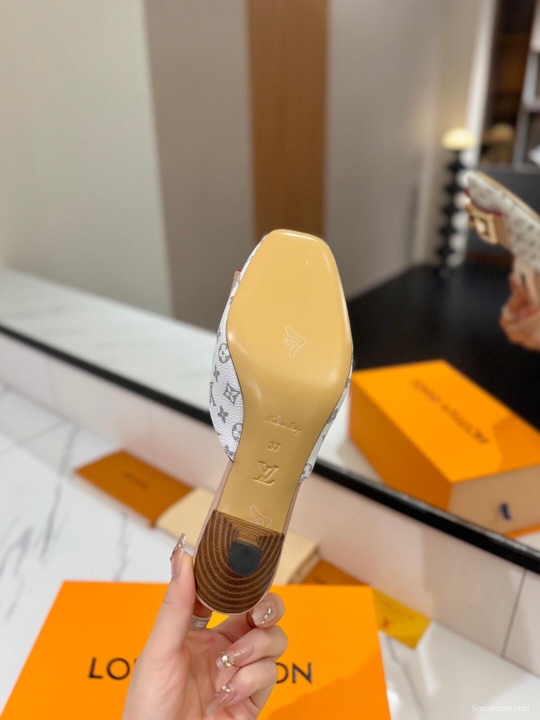 2025 Women Louis Vuitton White Beige Canvas Mules KFY00320