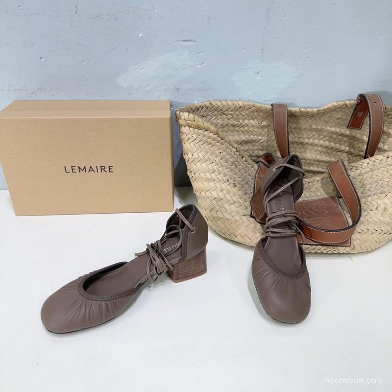 2025 Women LEMAIRE Brown Leather Mary Jane Lace-up Shoes