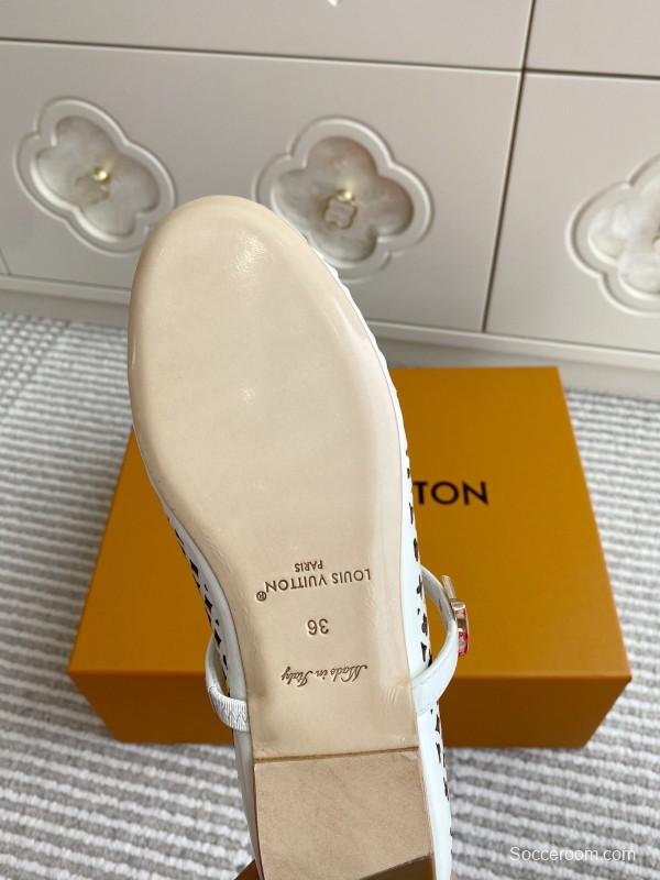 2025 Women Louis Vuitton White Leather Mary Jane Perforated KFY00310