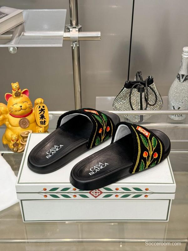 2025 Men CASA BLANCA Black Green Red Embroidered Leather Slippers Embroidery KFY00160