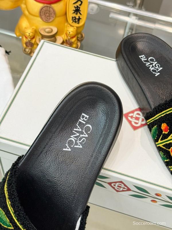 2025 Men CASA BLANCA Black Green Red Embroidered Leather Slippers Embroidery KFY00160