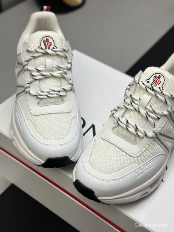 2025 Unisex Moncler White Black Synthetic Leather Outdoor Sneakers KFY00390