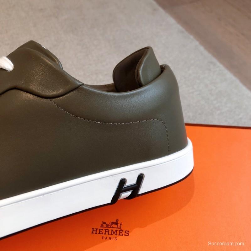 2025 Men Hermès Green White Leather Sneakers AS00380