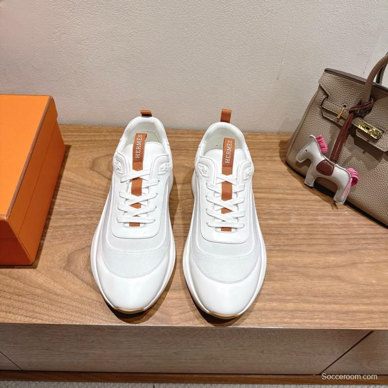 2025 Unisex Hermès White Leather Fabric Sneakers AS00400