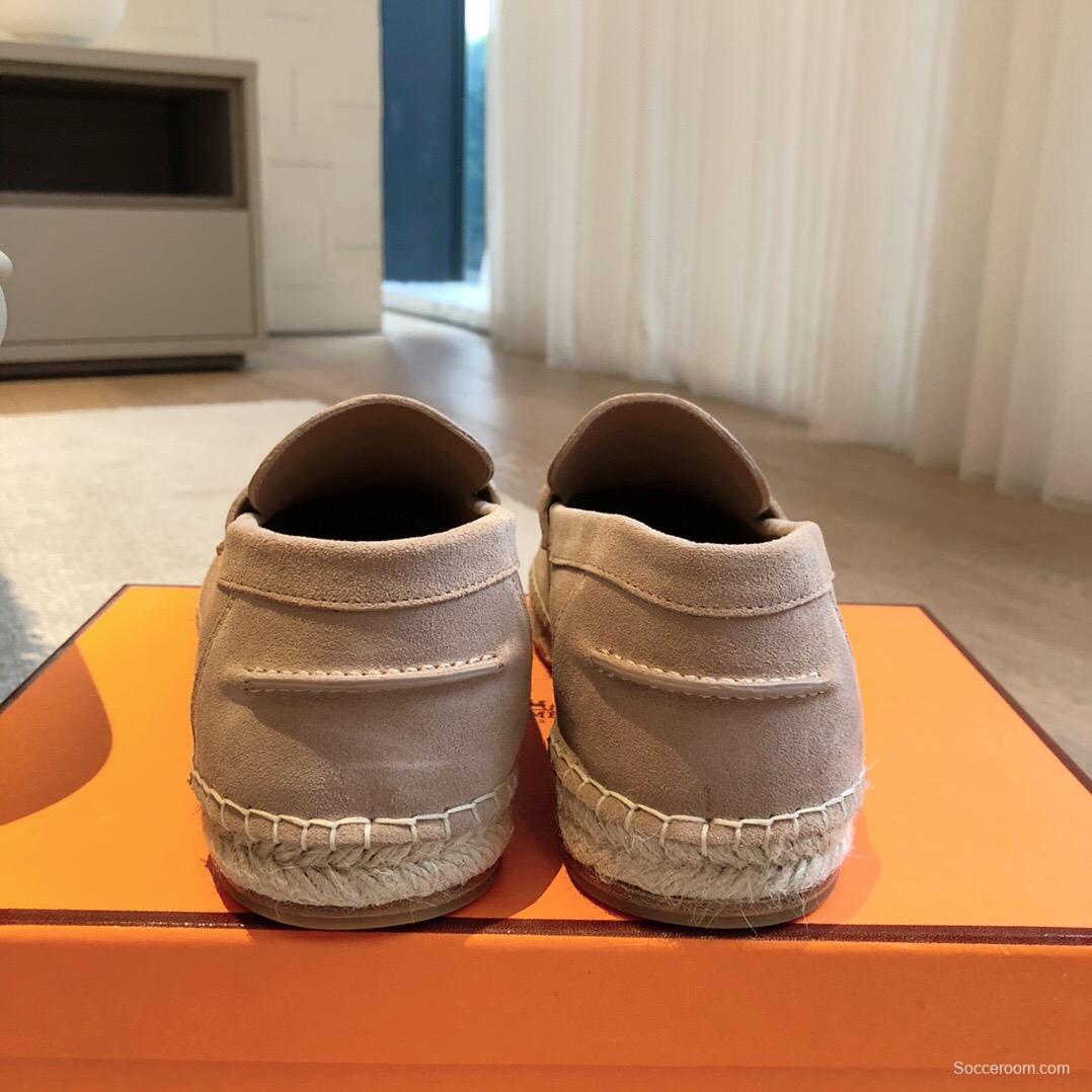 2025 Unisex Hermès Beige Suede Calfskin Loafers AS00380