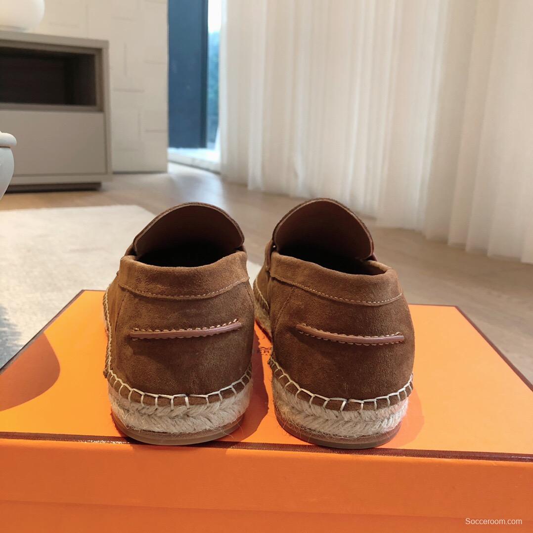 2025 Unisex Hermès Brown Suede Calfskin Loafers AS00380