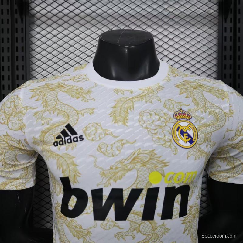 Player Version 25/26 Real Madrid White with Golden Dragon Pattern Jersey