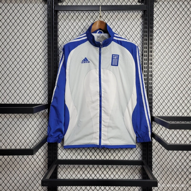 2025 Greece Jacket White/Blue Windbreaker