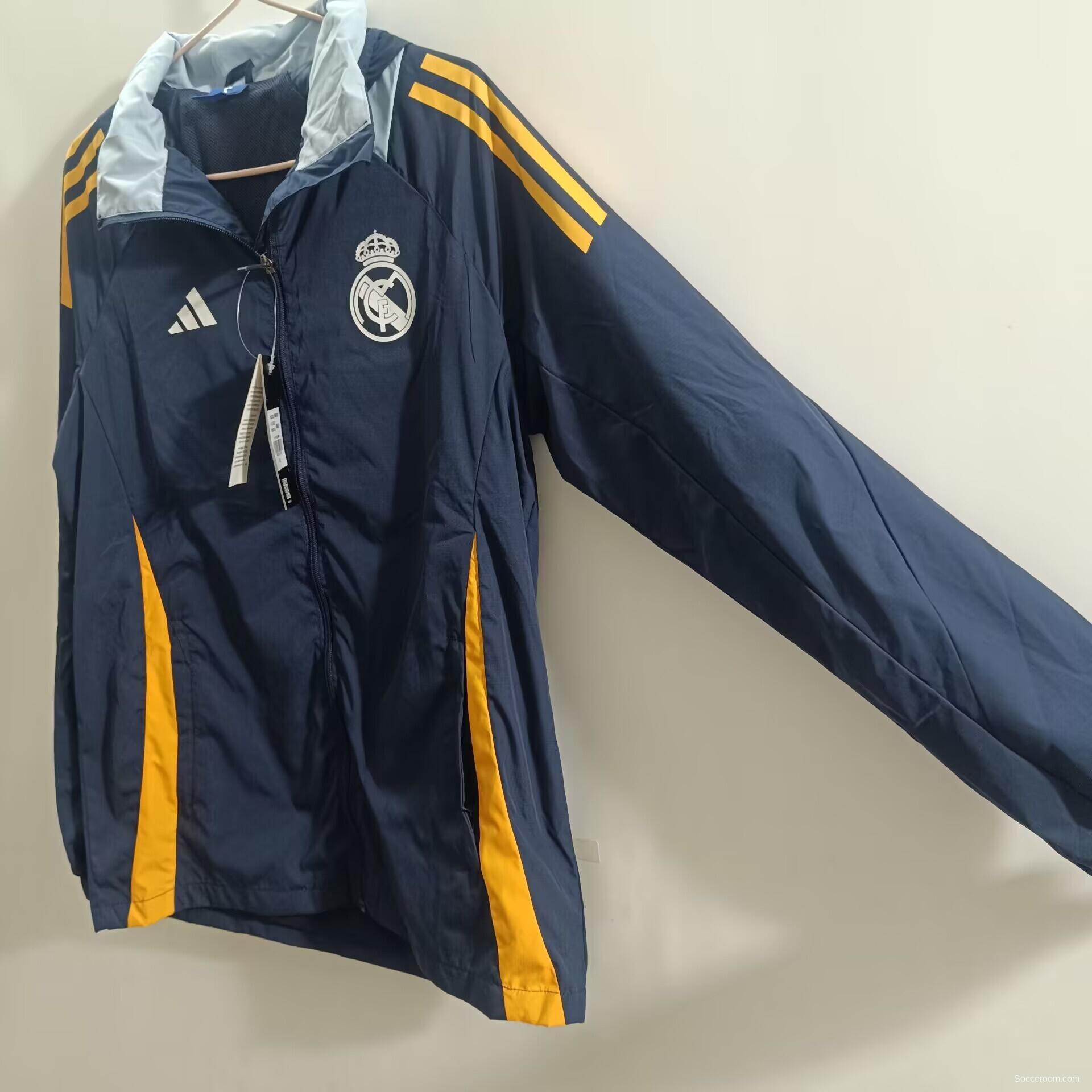 25/26 Real Madrid Blue Mid-length Windbreaker Jacket