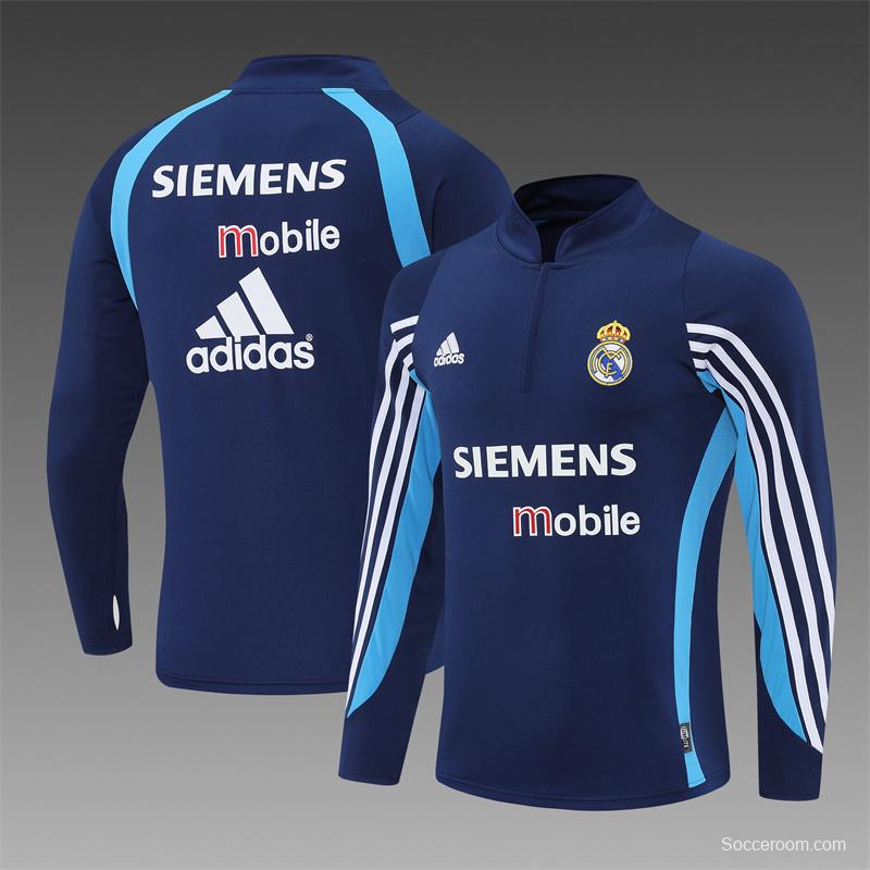 Retro 03/04 Real Madrid Royal Blue Half Zipper Jacket