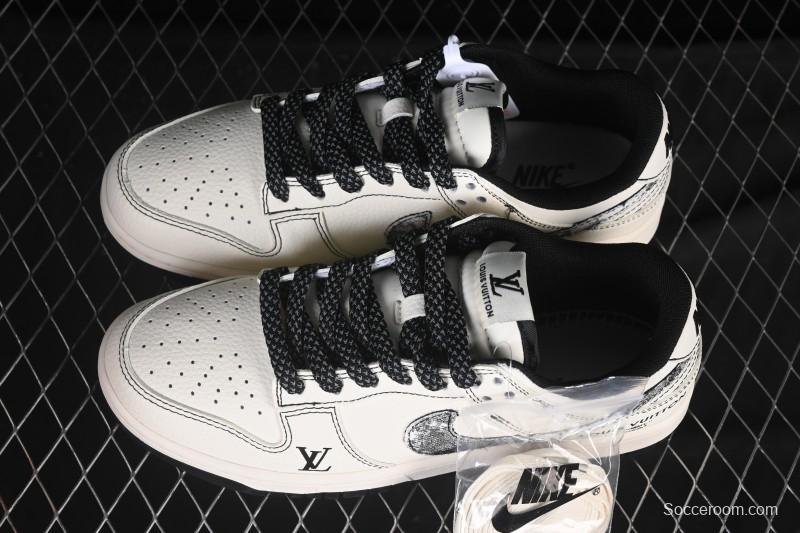 Nike SB Dunk Low LV Collaboration Beige Black Denim Swoosh Anniversary Custom Low-Top Skate Shoes - JP1628-027