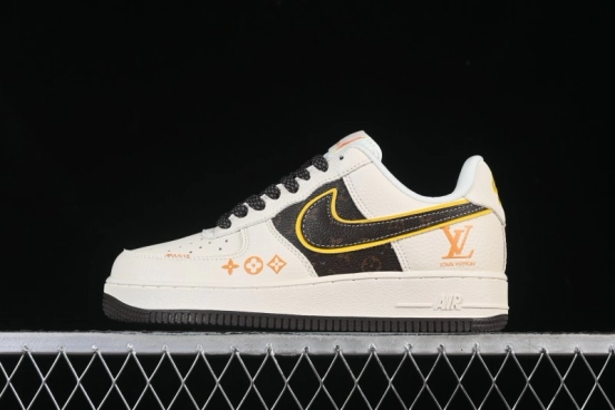Nike Air Force 1 '07 Low LV Collaboration Beige Brown Patchwork Casual Sneakers - DD1982-302