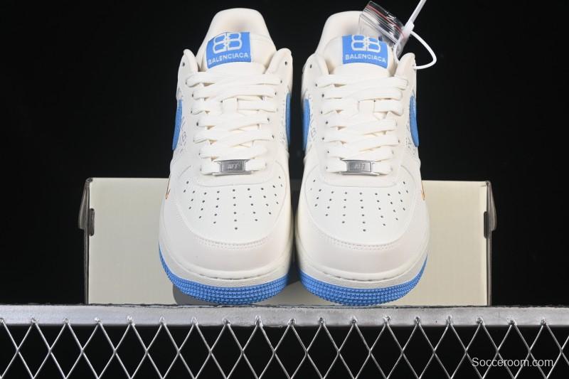 Nike Air Force 1 '07 Low Balenciaga Collaboration White Blue Gold Casual Sneakers - YF9511-803