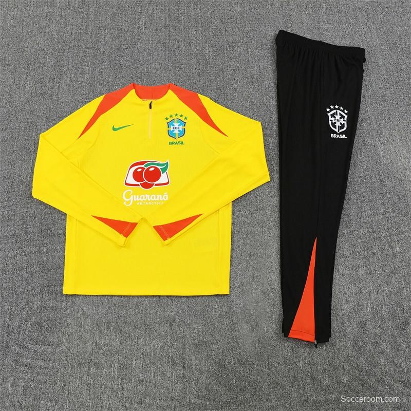 Player Version 25/26 Brazil Yellow Half Zipper Jacket+Long Pants