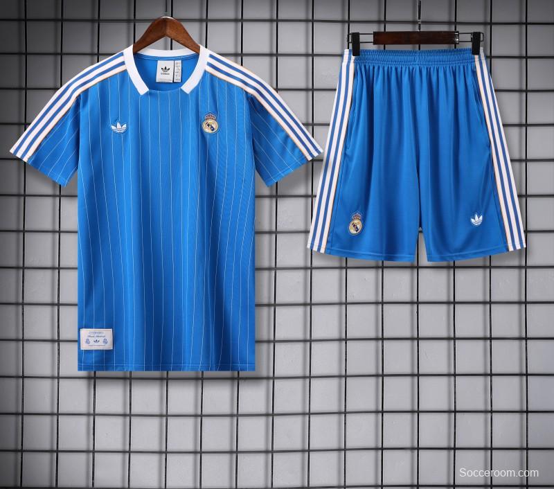 25/26 Real Madrid Adidas Original Blue Short Sleeve Jersey+Shorts