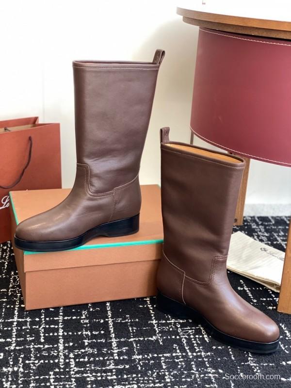 Brunello Cucinelli Classic Spring BC Calfskin High Top Thick Sole Riding Boots Long Boots - KFY00450