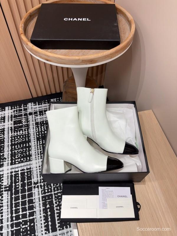 Chanel 2025/SS Quilted Patent Leather Block Heel Elastic Ankle Boots - LY00350