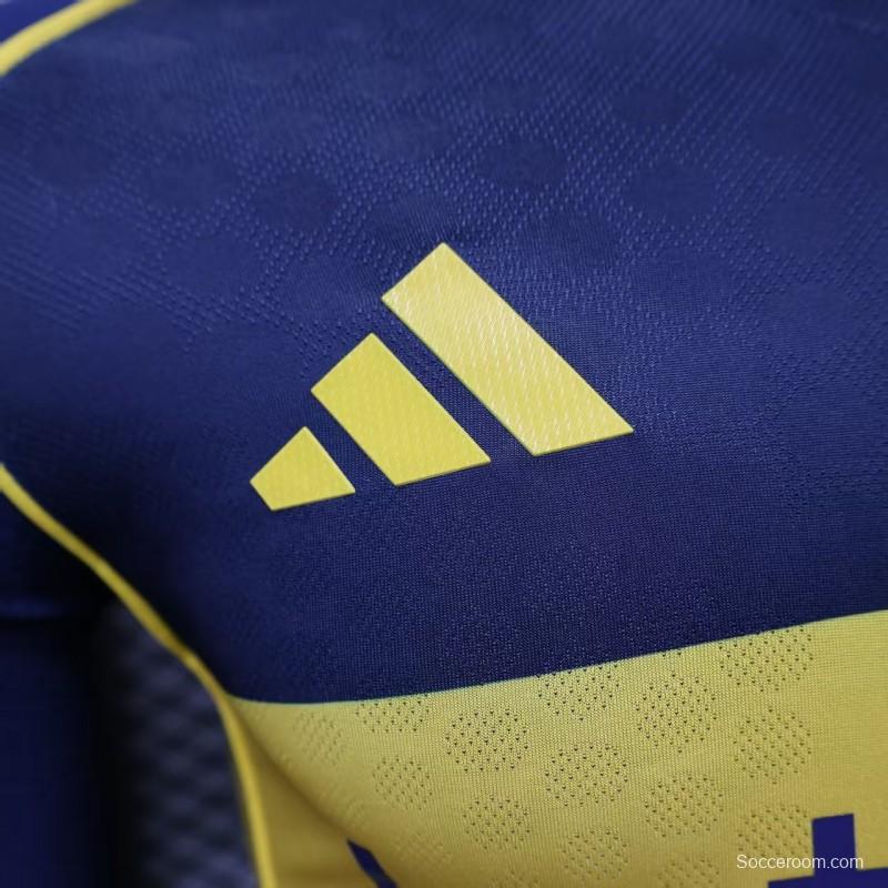 25/26 Player Version Boca Juniors Home Navy Blue with Yellow Chest Band Long Sleeve Jersey