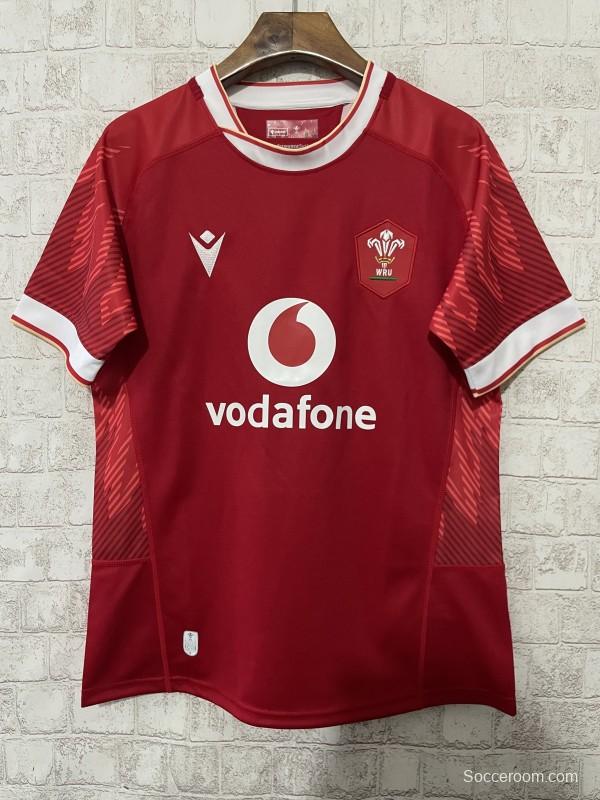 2025 Wales Red with Tonal Wave Pattern Home Jersey