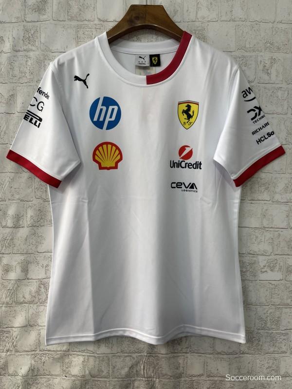 2025 F1 Scuderia Ferrari F1 Team White with Red Trim Crew T-Shirt