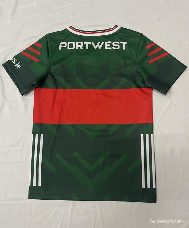 25/26 Kids  Mayo GAA Green and Red with Chevron Pattern Home Jersey
