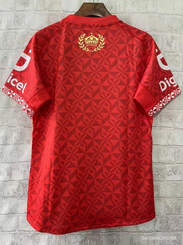 2026 Tonga Rugby League Red with Traditional Polynesian Geometric Pattern Jersey