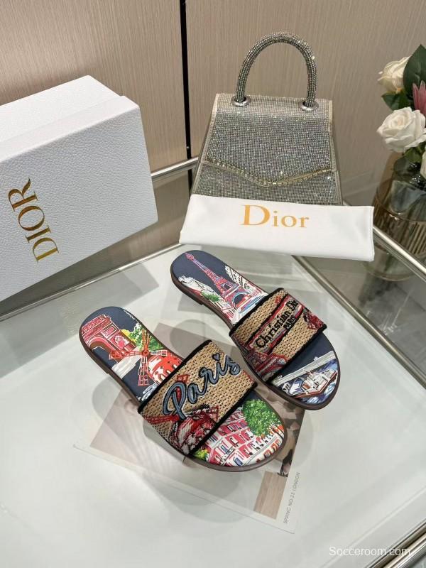 Dior 2025/ss Embroidered Monogram Slippers with Sheepskin Lining - LY00200/LY00240